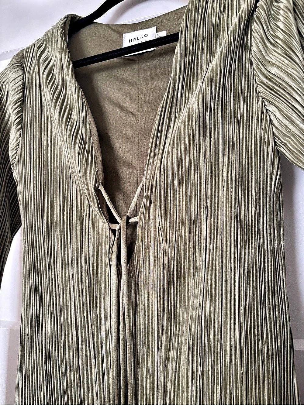 Hello Molly Hype Girl Plisse Long Sleeve Mini Dress Green Small - Picture 6 of 8